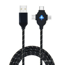 Gift Cables USB Charging Cable Factory Hotselling TPE Outer with Breathing Light 3in1 Micro Usb+type C+8pin Charging+data Sync